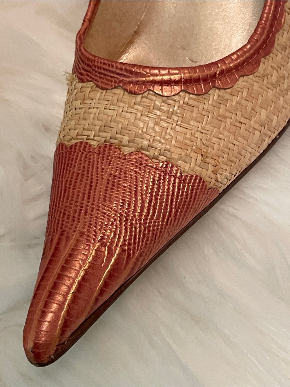 Nine West Metallic Coral and Natural Woven Pointed Kitten Heels 7 - Picture 5 of 8